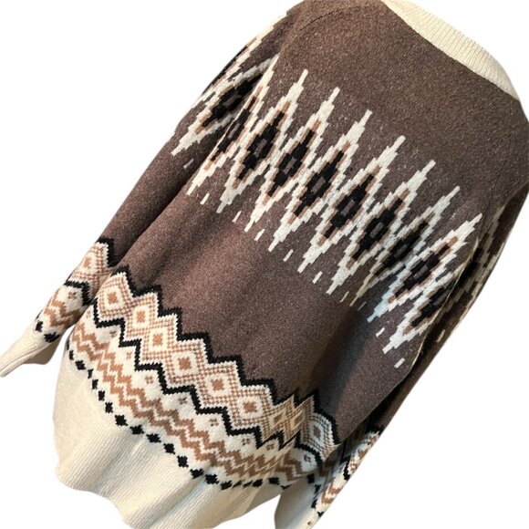 J.Crew Womens 2X Brown & Beige Geometric Fair Isle Knit Button-Up Cardigan - Picture 6 of 11
